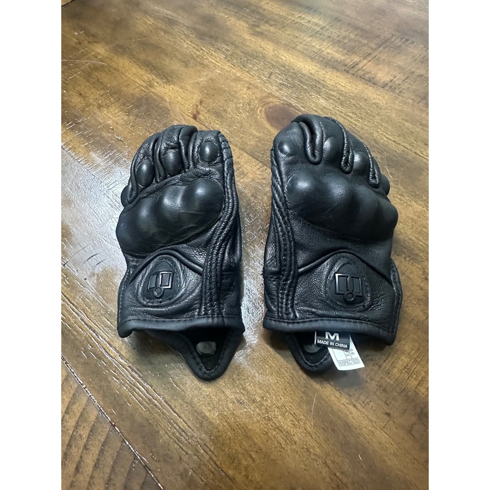 ICON Black Fingerless Leather Motorcycle Gloves
